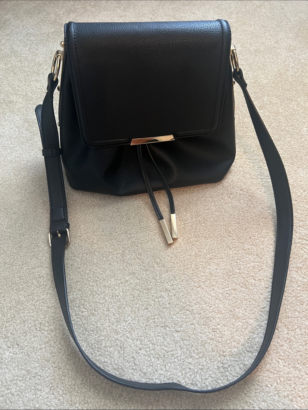 ALDO Women’s Black Leather Crossbody Bag with Gold Accents